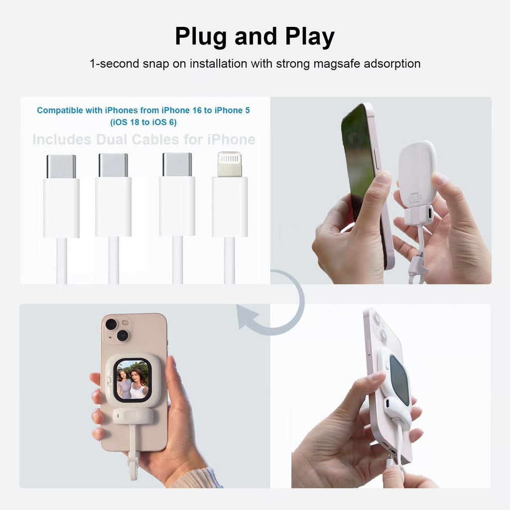 SelfieSight : Mini Vlogging Selfie Display for iPhone – Wired Rear Camera Monitor with Bluetooth Remote
